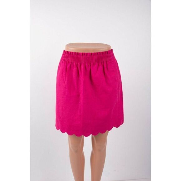 J.Crew Womens Skirt Scalloped Edge Linen Sz 2 Pink - Picture 1 of 8